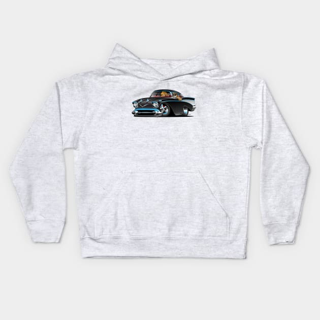 Classic hot rod fifties muscle car with cool couple cartoon Kids Hoodie by hobrath